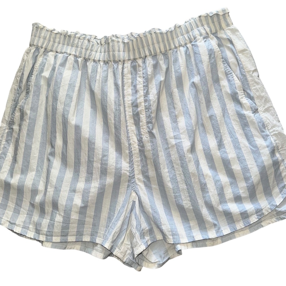Madewell Paperbag Shorts Women Small Blue White Excellent High-Waisted Striped